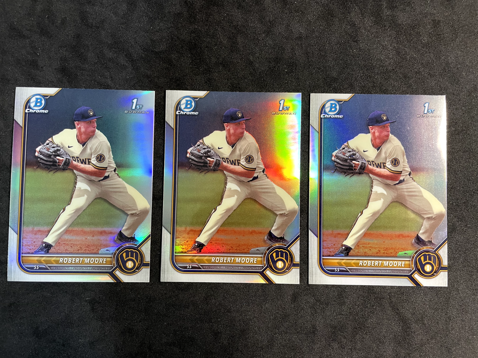 2022-Bowman-Chrome-Robert-Moore-1st-Bowman-Lot-3-Refractors-6-Chrome-Brewers-314760856253-2