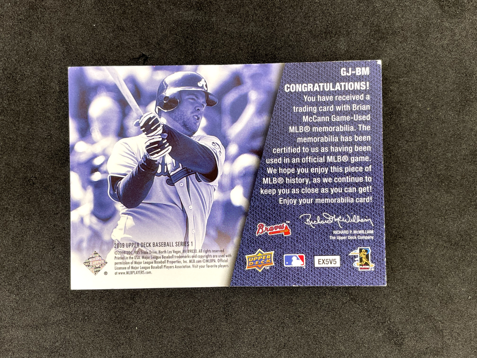 2009-Upper-Deck-Series-1-Brian-McCann-UD-Game-Jersey-GJ-BM-Atlanta-Braves-315386652544-2