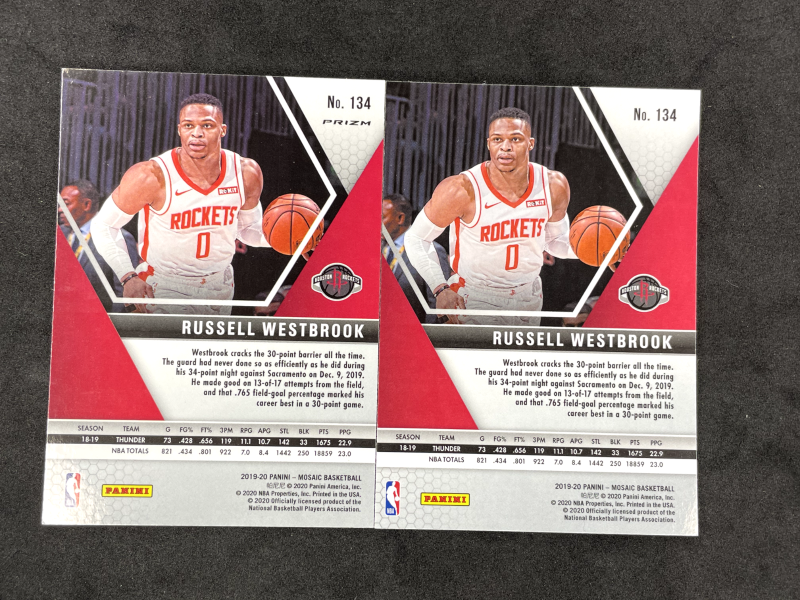 2019-20-Mosaic-Basketball-Russell-Westbrook-Pink-Mosaic-Base-Lot-of-2-134-315099380314-2