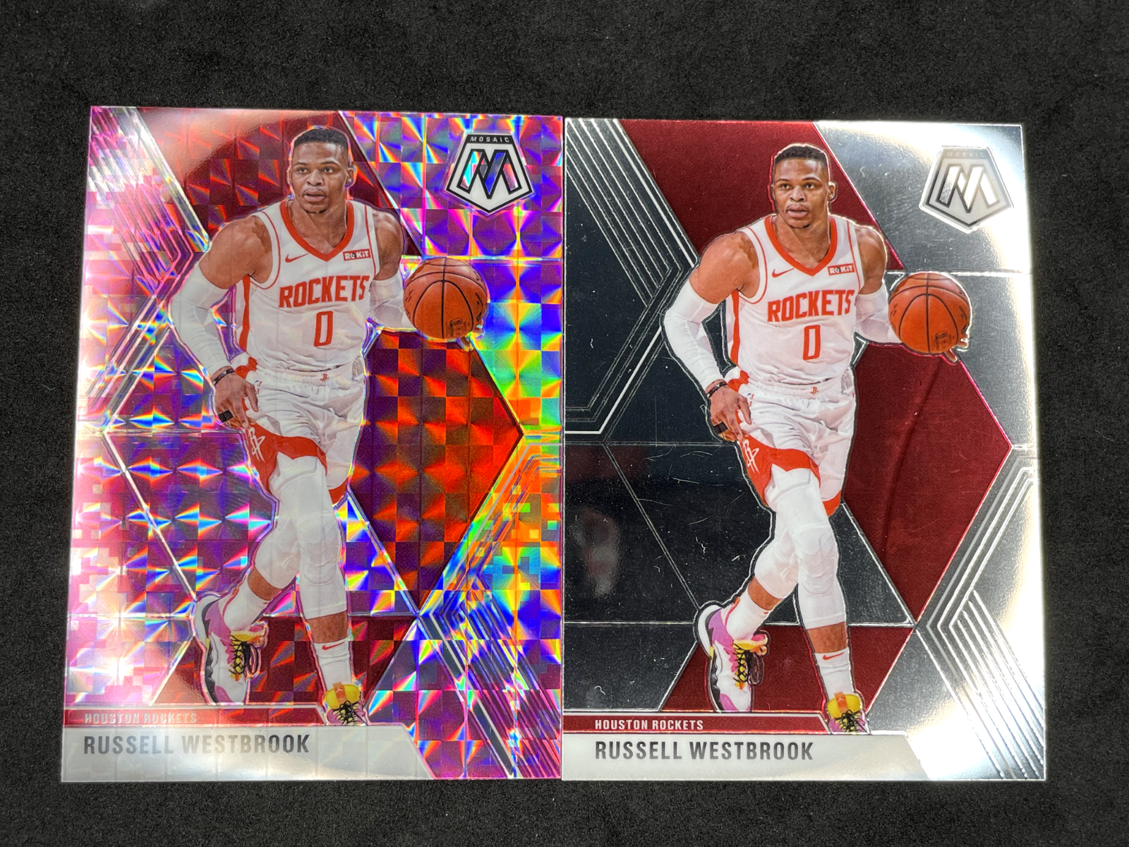 2019-20-Mosaic-Basketball-Russell-Westbrook-Pink-Mosaic-Base-Lot-of-2-134-315099380314